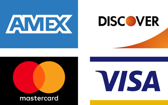 Credit Cards: Visa, MasterCard, Discover and Amex